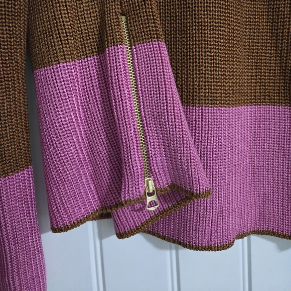 VARLEY Panama Knit Colorblock Metallic Caramel Cafe Sweater Sz S NWT - Picture 7 of 12